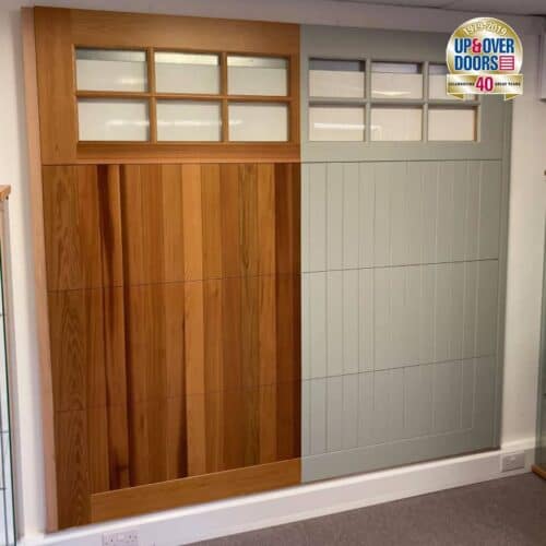 Cedar Door Trent Timber Sectional Door Half Light Oak, Half Custom RAL Colour