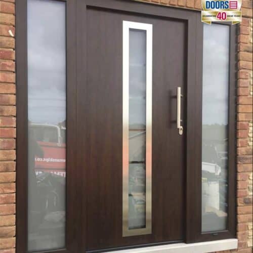 Garador Front Guard Entrance Door in Dark Oak with Matching Glazed Side Elements