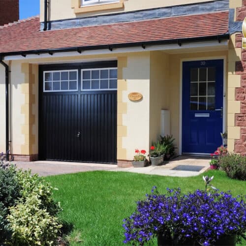 Garador Salisbury Up & Over Garage Doors in Jet Black with Front Door