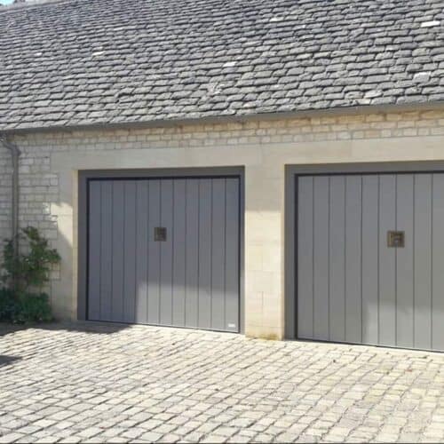 Timber Faced Garage Doors in Light Grey