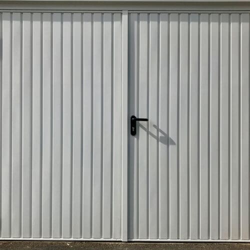 Garador-Carlton-Vertically-Ribbed-White-Steel-Side-Hinged-Garage-Door